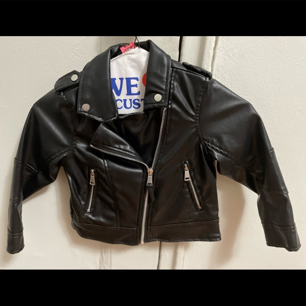 H&M black faux leather biker jacket size 5T